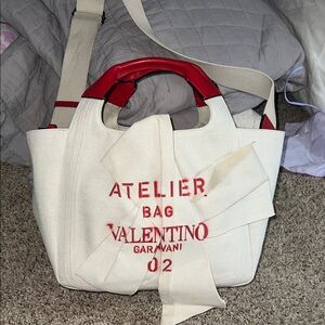 Valentino Garavani Cream and Red Tote Bag